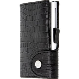 Einfachportemonnaie - Wallet Croco Black with Silver Holder